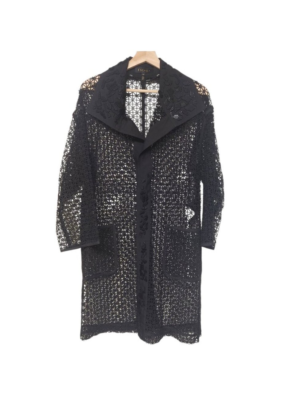 Escada Clio Runway Openwork Lace Jacket EU 36 Black Luxury Designer
